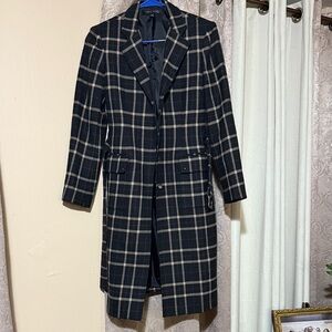 Ann Klein Black and Tan Plaid Coat